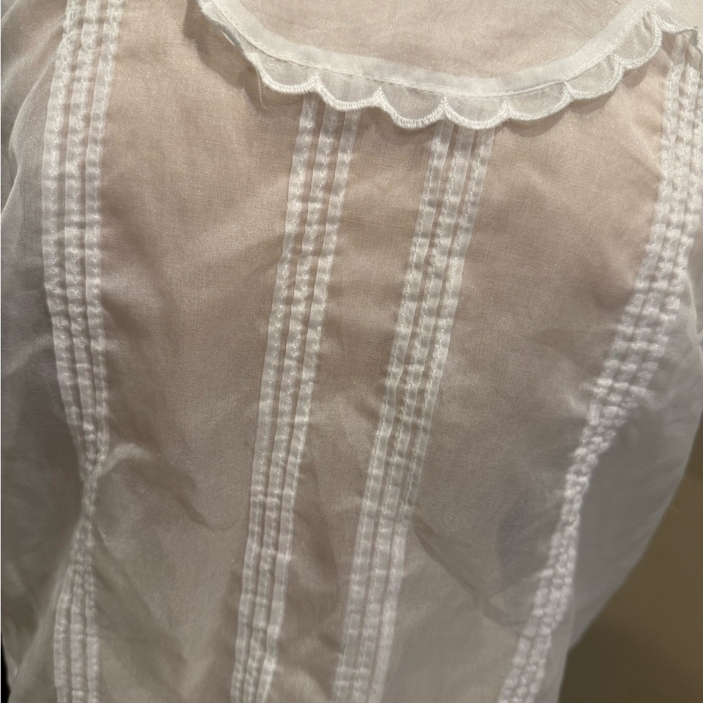 Maeve Short Sleeve Sheer Scalloped-Trim Blouse. - Picture 6 of 6